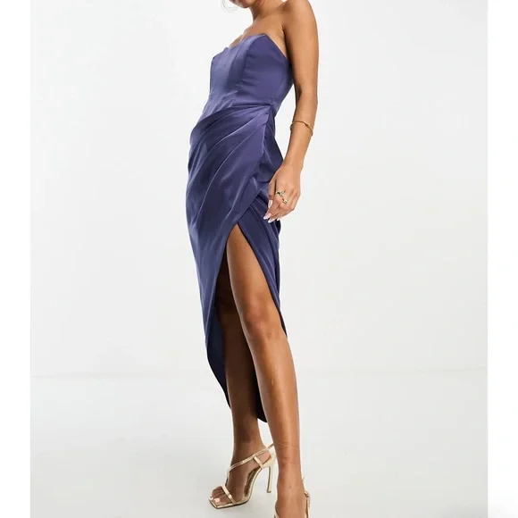 Blue ASOS satin strapless dress from Nordstrom - Picture 3 of 4